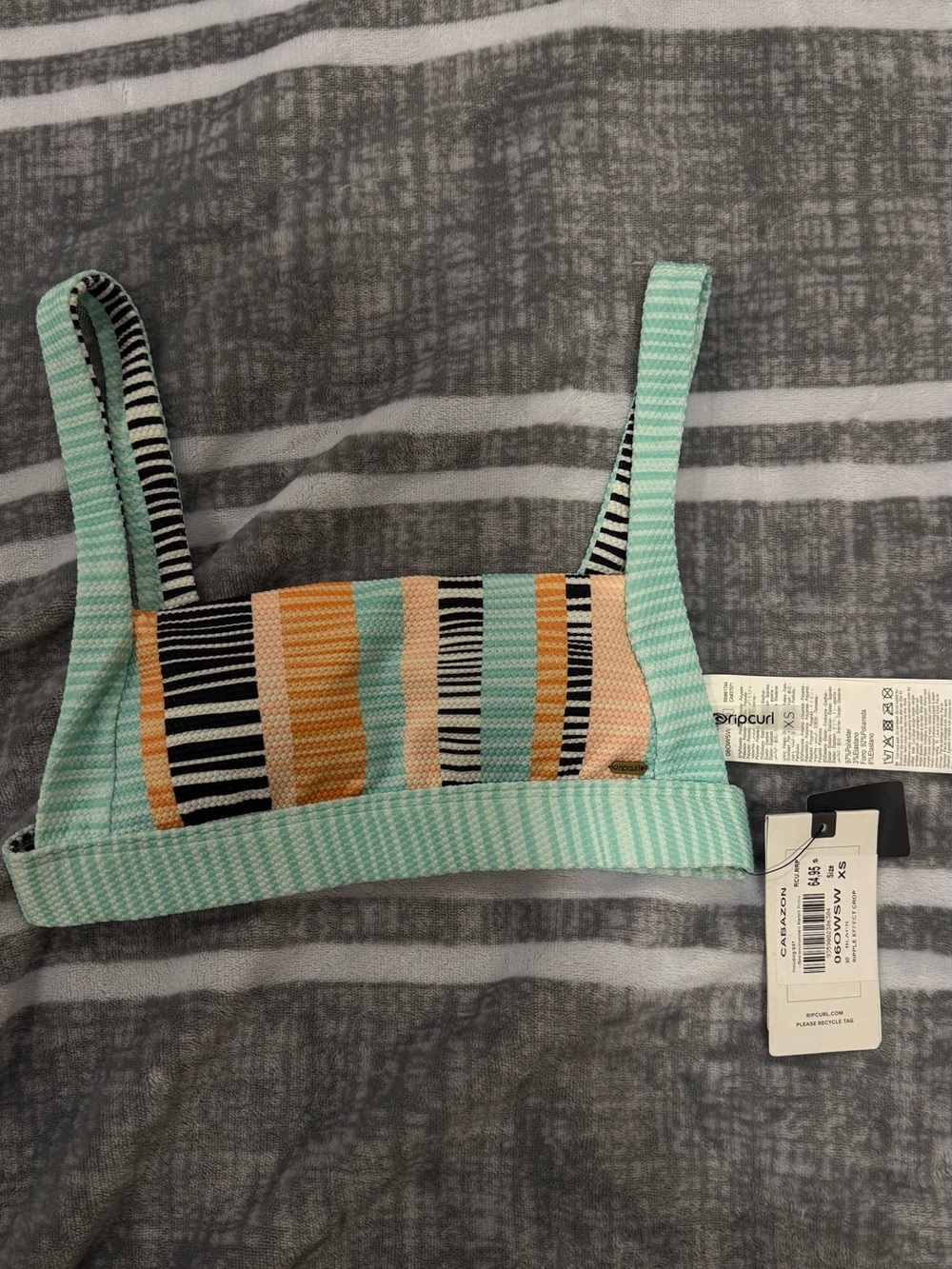 Rip Curl Striped Mint & Peach Bikini Top